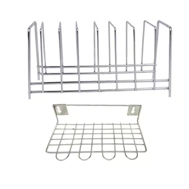 Stainless Steel Plate Stand & Utensil Holder (Set of 2, Silver)
