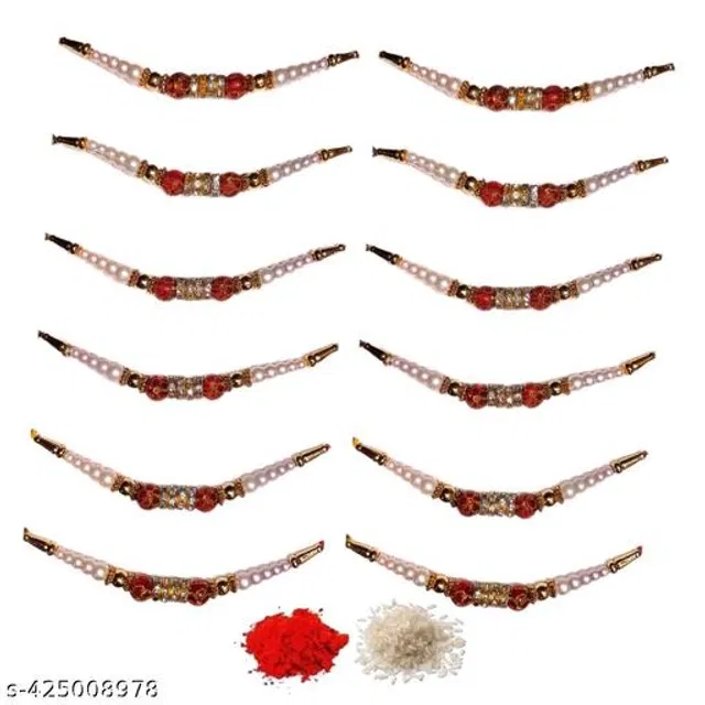 Handmade Designer Rakhi with Roli Chawal (Multicolor, Pack of 12)