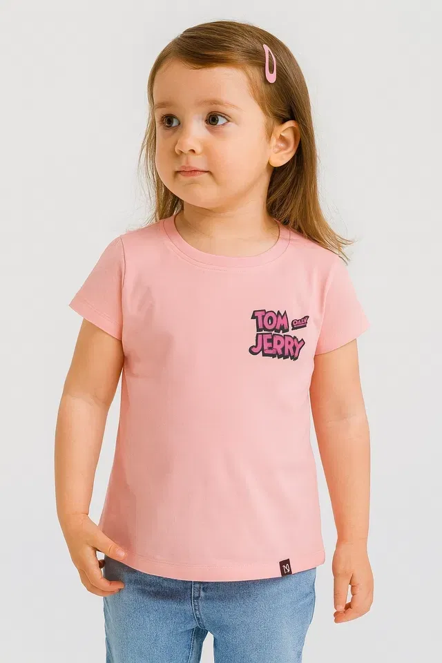 Cotton Tom & Jerry Printed Top for Girls (Pink, 3-4 Years)