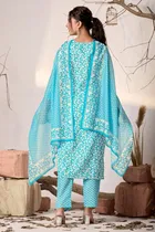Cotton Printed Kurta with Pant & Dupatta for Women 