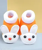 Cotton Booties for Infants (Orange, 0-3 Months)