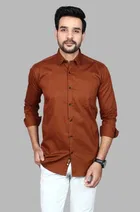Cotton Blend Solid Shirt for Men, Brown 