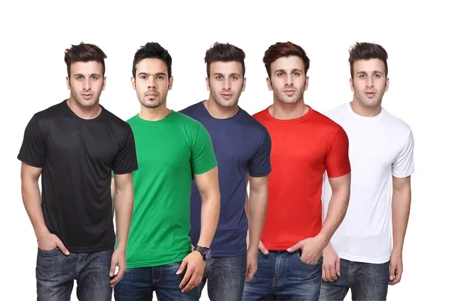 Round Neck Solid Polyester T-shirts for Men, Pack of 5 (Multi, XXL)