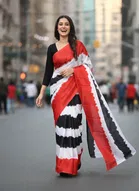 Art Silk Printed Saree for Women, Red 