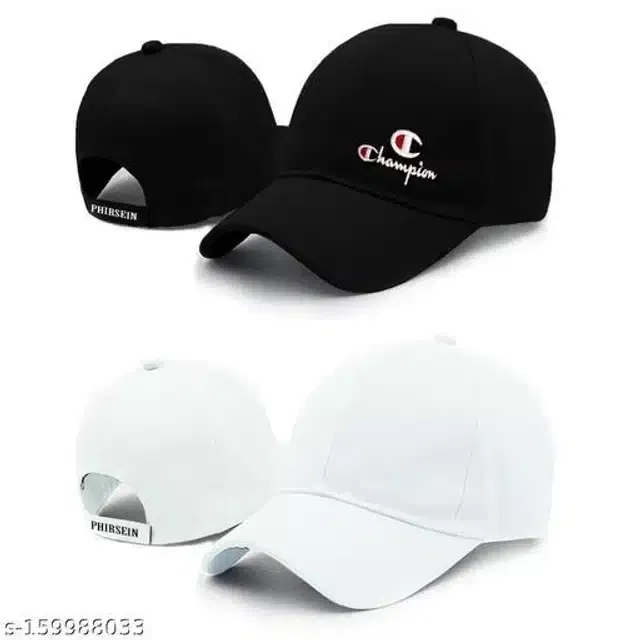 Cotton Cap for Men & Women (Black & White, Pack of 2)