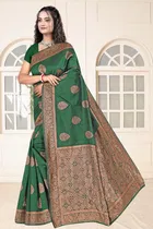 Jacquard Woven Design Saree for Women, Bottle Green 