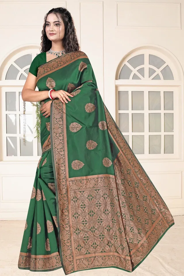 Jacquard Woven Design Saree for Women, Bottle Green (6.3 m)