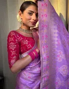 Litchi Silk Woven Design Saree for Women, Purple 