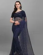 Net Solid Saree for Women 