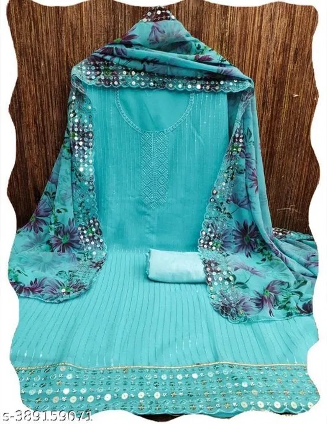 Embroidered Unstitched Suit for Women (Sky Blue, 2.25 m)