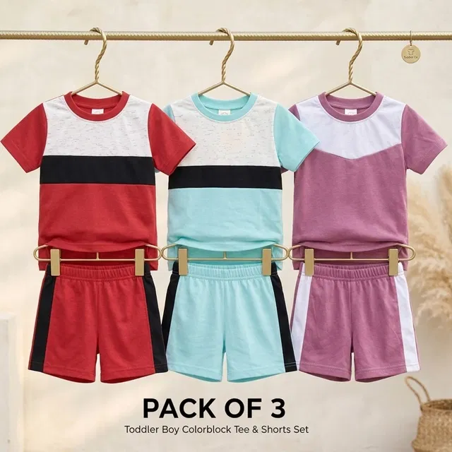 Solid Cotton Blend Top & Bottom Set for Boys (Multicolor, 1-2 YR)
