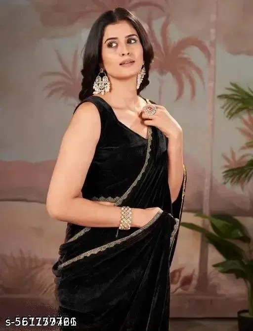 Jimmy Choo Solid Saree For Women, Black