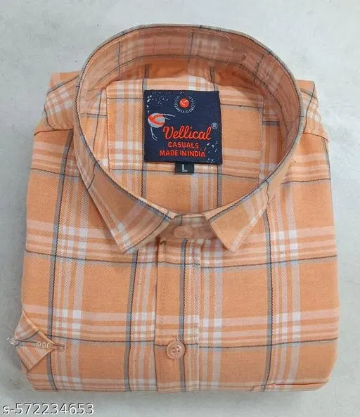 Cotton Blend Checked Shirt for Men, Orange (M) Pack of 1