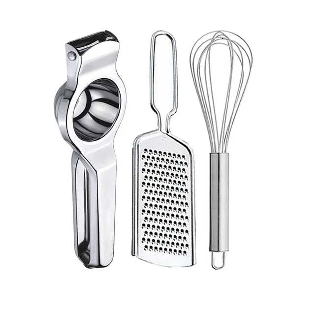 Oc9 Stainless Steel Lemon Squeezer & Cheese Grater & Egg Whisk Kitchen Tool Set (O-10)