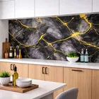 Black and Yellow veined pattern Marble High Glossy  WaterProof , Stain Resistance Wallpaper 