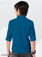 Solid Cotton Blend Long Sleeve Spread Collar Shirt for Boys 