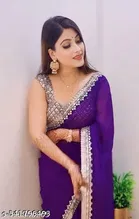 Georgette Solid Saree For Women, Purple