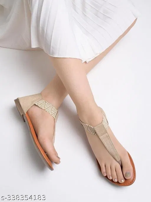 Shoetopia Beige Flat Sandals (Size IND-6)