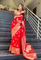 Silk Woven Design Saree for Women, Red 