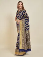 Litchi Silk Floral Saree for Women, Navy Blue 