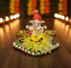 Metal Decoretive Pooja Thali, Multicolour Pack of 1