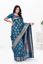 Jacquard Woven Design Saree for Women, Teal 
