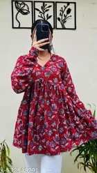 Floral Printed A-Line Flared Cotton Top for Women 