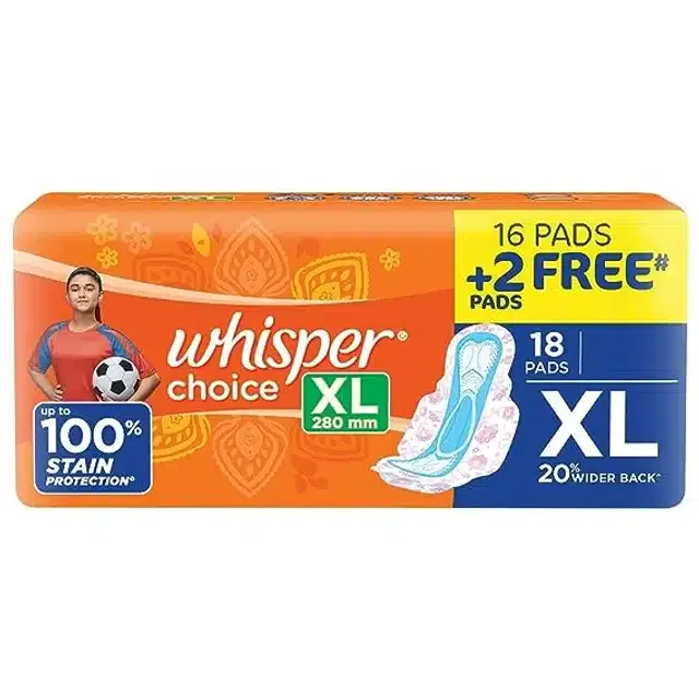 Whisper Choice Sanitary Pads with Wings for Women XL 18 Pcs