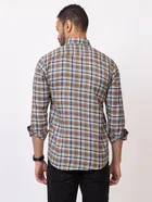 Cotton Blend Checkered Shirt for Men, Brown 