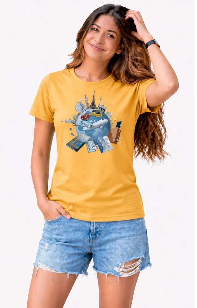 Cotton Blend Tshirts for Women (Mustard, M)