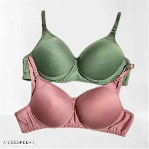 Cotton Solid Bra for Women & Girls, Multicolour, Pack of 2 (30A)
