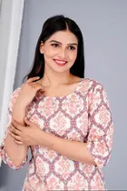 Women's Light Pink Cotton Printed Night Suit Top and Pyjama Co-ord Sets 