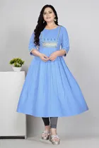 Zari Embroidered Cotton Blend Anarkali Kurti for Women 