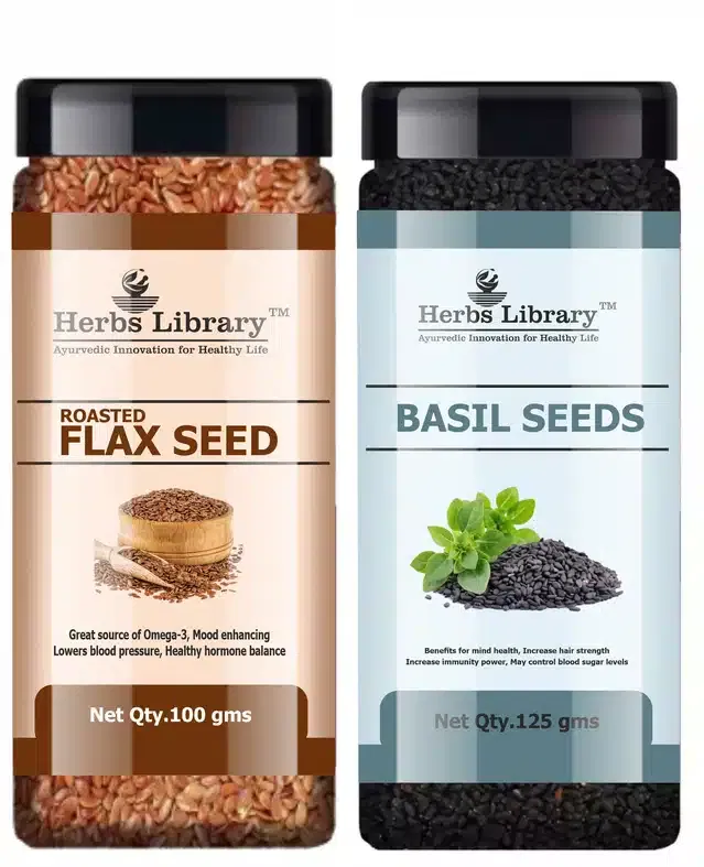 Herbs Library Roasted Flax and Basil Seeds (Pack of 2, 125 g)