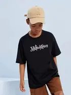 Round Neck Printed T-Shirt for Boys (Black, 6-7 Years)