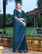 Georgette Solid Saree For Women, Green