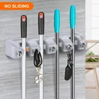 Broom and Mop Wall Mounted Holder 4 slots with 5 hooks 