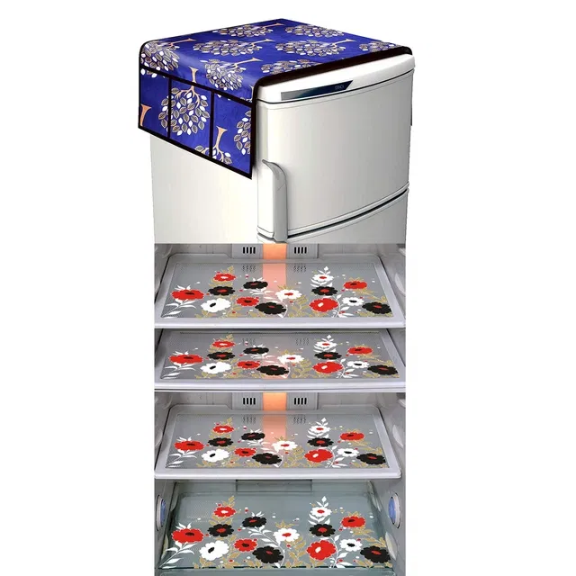 PVC Printed Refrigerator Top Cover with Mats (Multicolor, Set of 5)