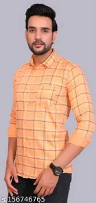 Cotton Blend Checked Shirt for Men, Orange 