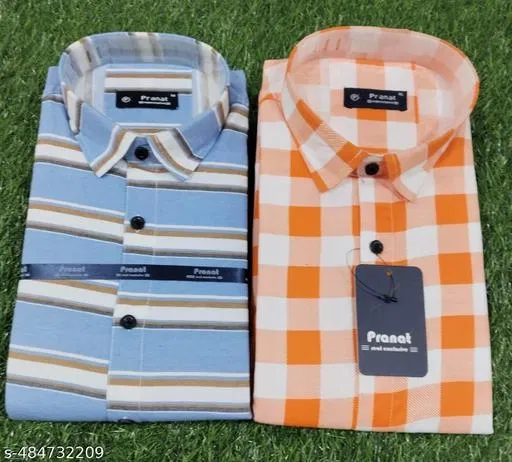 Cotton Blend Checked Shirts for Men, Multicolor, Pack of 2 (M)