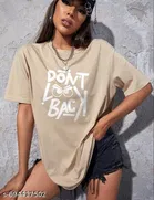 Cotton Blend Printed T-shirt for Women, Beige 