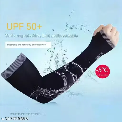 Printed Cotton Blend Arm Sleeves for Men & Women ,Black, Set of 1