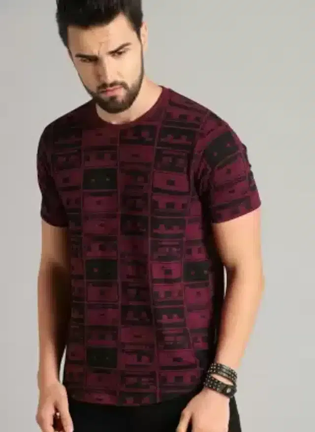 Half Sleeves Printed T-Shirt for Men (Maroon,XL)