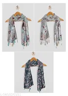 Poly Chiffon Printed Scarves for Women, Multicolor, Pack of 3