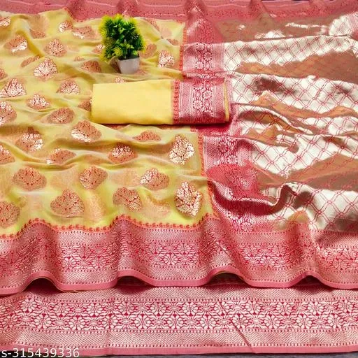 Cotton Zari Woven Saree for Women (Yellow, 6.3 m)