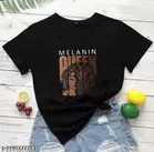 Cotton Blend Printed T-shirt for Women, Black 