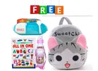 Combo of Fabric School Bag, Water Bottle, Lunch Box with All in One Book for Kids 