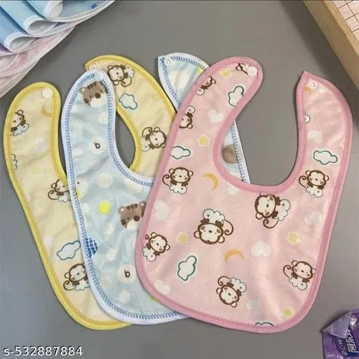 Preetaaru (Pack Of 3) Baby Waterproof Bibs & With Chit Button