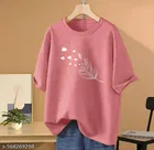 Cotton Blend Printed T-shirt for Women, Peach 