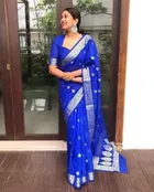 Litchi Silk Woven Design Saree for Women, Blue 